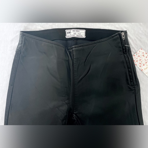 NWT Free People Black Penny Pull on Vegan Leather Flare Pants Size 24 - Picture 7 of 11